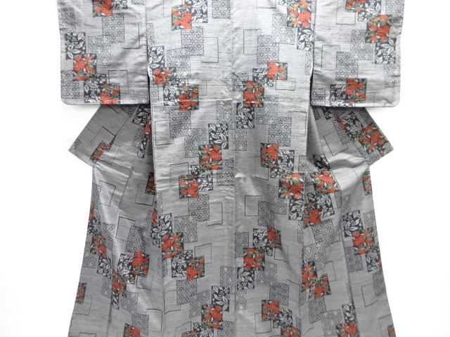 JAPANESE KIMONO / TSUMUGI / WOVEN FLOWER CLASSICAL PATTERN